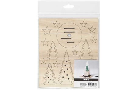 Figurines à assembler - sapins - 20 x 17 cm - Déco en bois brut – 10doigts.fr
