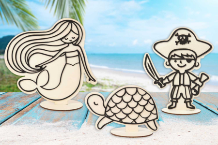 Figurines en bois avec relief - Thème océan - Livres et Kits de modelage – 10doigts.fr