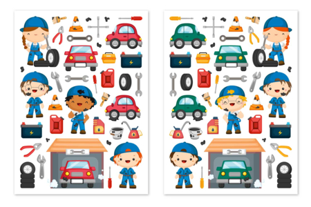 Gommettes garage - 2 planches - Gommettes Transports et Métiers – 10doigts.fr