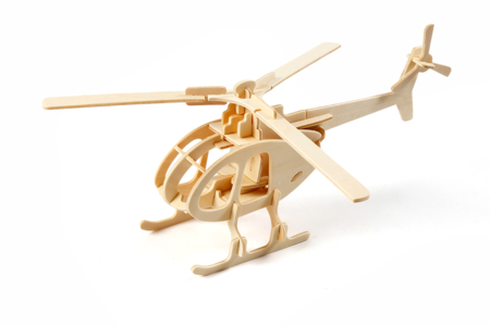 Hélicoptère 3D en bois naturel à monter - Maquettes en bois – 10doigts.fr