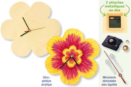 Horloge fleur (23,5 cm) en bois avec mécanisme à quartz - Horloges en bois – 10doigts.fr