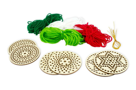 Kit de 6 suspensions rondes en bois à tisser  - Boules de Noël DIY – 10doigts.fr