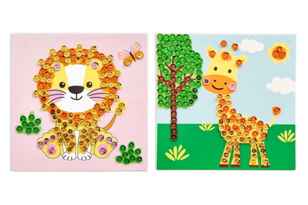 Kit tableaux sequins lion et girafe  - Kits clés en main – 10doigts.fr