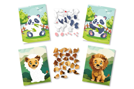 Kit tableaux stickers au numéro A5 lion et panda - 2 pcs - Kits animaux et nature – 10doigts.fr