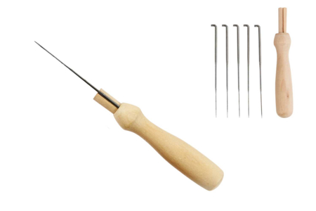 Manche bois + 5 aiguilles laine cardée - Feutrage, laine cardée – 10doigts.fr