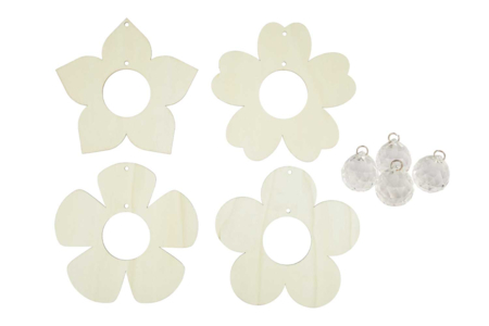 materiel Kit fleurs attrape-soleil en bois - 4 pièces - Suspensions décoratives en bois – 10doigts.fr
