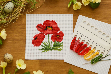 mini Kit points de croix : Coquelicots - Kits Mercerie – 10doigts.fr