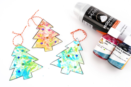 mousse a rasser marbling activite enfant - Activités manuelles décorations du sapin de Noël – 10doigts.fr