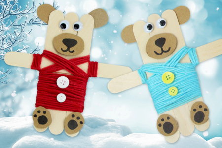 ourson bâtonnets bois magnet hiver activité - Activités manuelles animaux – 10doigts.fr