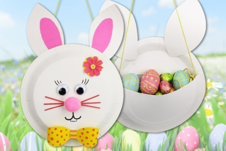 Panier lapin de Pâques avec assiettes en carton - Activités manuelles DIY Pâques – 10doigts.fr