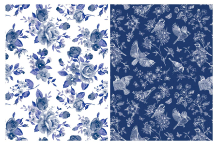 papier decopatch fleurs bleues et blanches - Papiers Décopatch – 10doigts.fr