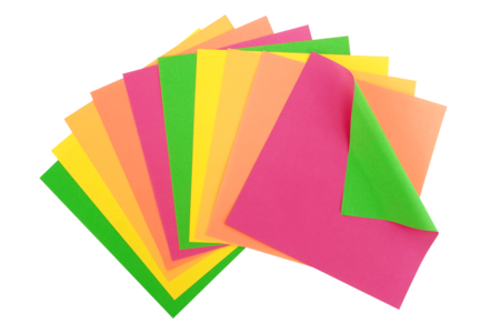 Papier origami bicolore, couleurs fluo 15 x 15 cm - 100 feuilles - Papiers Origami – 10doigts.fr