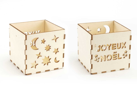 Photophore "Joyeux Noël" bois - Photophores Noël – 10doigts.fr