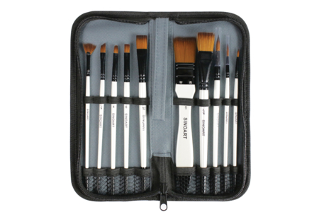 Pinceau synthétique qualité prémium x 10 pcs, housse de rangement - Pinceaux – 10doigts.fr