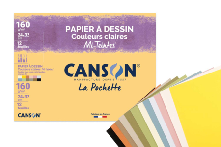 Pochette Canson Mi-Teintes, couleurs claires- 12 feuilles - Papiers colorés – 10doigts.fr