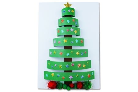 Sapin 3D avec des bandes de papier - Pompons pour bricolage créatif – 10doigts.fr
