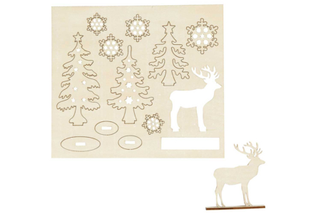 Scenette de Noël en bois à monter - foret et cerf - Déco en bois brut – 10doigts.fr