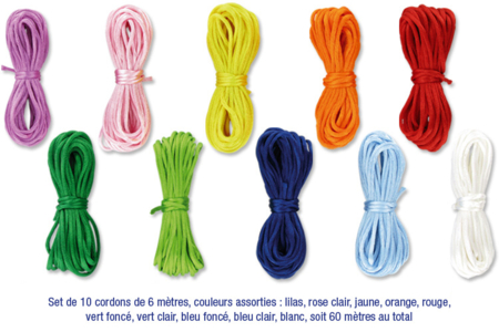 Set 10 cordons satin de 6 mètres, couleurs assorties - Cordon queue de rat – 10doigts.fr