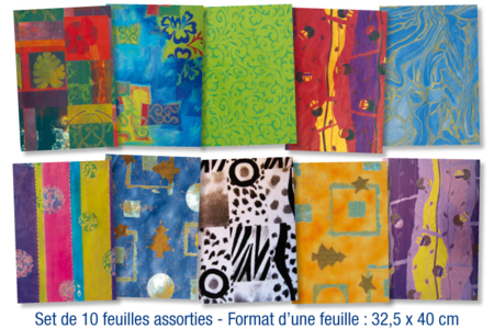 Set de 10 feuilles pour vernis collage, imprimés assortis - 10doigts.fr