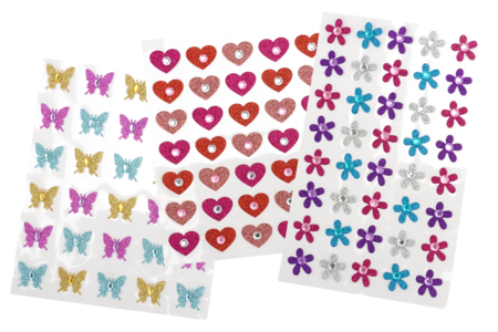 Set de 105 stickers avec strass - coeur, étoile, papillon - Stickers Fantaisies – 10doigts.fr
