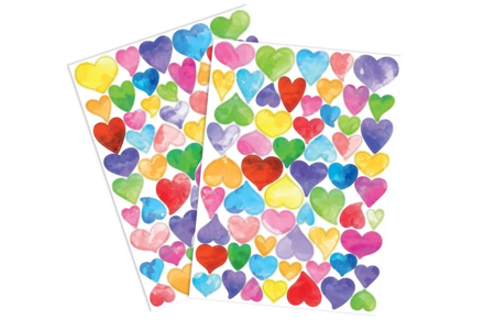 Set de 2 planches de gommettes cœurs aquarelle - Gommettes  Fête des parents – 10doigts.fr