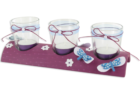 Set de 3 verrines en verre avec support en bois demi-rond - Activités manuelles objets décorés – 10doigts.fr