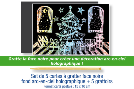 Set de 5 cartes à gratter face noire fond arc en ciel holographique + 5 grattoirs  - Activités manuelles arc-en-ciel – 10doigts.fr