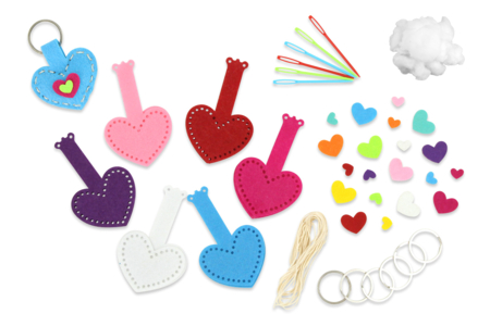 Set de 6 porte-clefs cœurs en feutrine - Kits en feutrine – 10doigts.fr