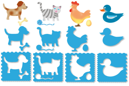 Set de 8 pochoirs + 8 tracettes : ANIMAUX - Pochoir animaux – 10doigts.fr