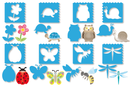 Set de 8 pochoirs + 8 tracettes : PRINTEMPS - Pochoir animaux – 10doigts.fr