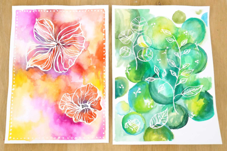 tabelaux aquarelles fleurs - Activités manuelles peinture – 10doigts.fr