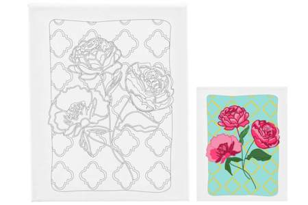 Toile imprimée 24 x 30 cm - Les roses - Peinture aux numéros – 10doigts.fr