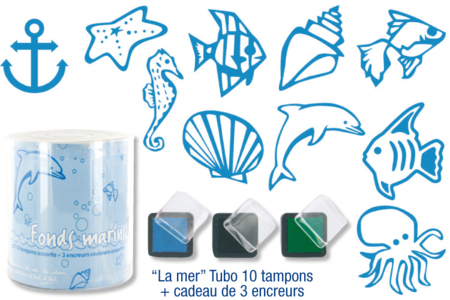 Tubo de 10 tampons "La mer" + cadeau de 3 encreurs - 10doigts.fr