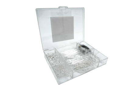 Valisette d'apprêts argentés pour bijoux - 400 pièces - Anneaux, clous – 10doigts.fr