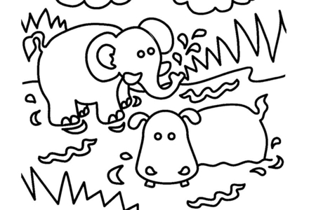 Coloriage Eléphant et hippopotame01 – 10doigts.fr