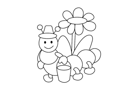 Coloriage Fleurs et chenille 01 – 10doigts.fr