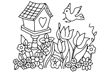 Coloriage Fleurs et oiseau 02 – 10doigts.fr