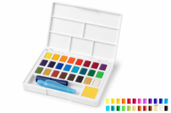 Boîte aquarelle Faber-Castell 24 godets + accessoires - Couleurs aquarelle - 10doigts.fr