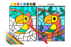 Coloriages aux numéros - Thème Animaux de la Jungle - Formes et dessins à colorier - 10doigts.fr