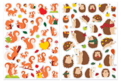 Gommettes écureuils et hérissons - 1 set (2 planches) - Gommettes Saisons - 10doigts.fr