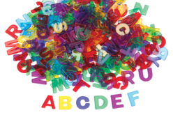 Lettres translucides alphabet plastique - Décorations à coller - 10doigts.fr