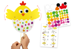 marionnettes poussin articulé gommettes - Kits créatifs Pâques - 10doigts.fr