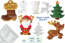 Moule 4 motifs de Noël N°2 avec trous pour suspension - Moules pour plâtre, savon, béton ... - 10doigts.fr