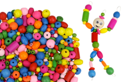 Perles en bois, couleurs et tailles assorties - 180 perles - Perles Bois - 10doigts.fr