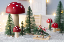 petit champignon en bois - Objets en bois Noël - 10doigts.fr