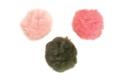 Pompon 7,2cm en fausse fourrure corail kaki nude x 3 pcs - Pompons - 10doigts.fr