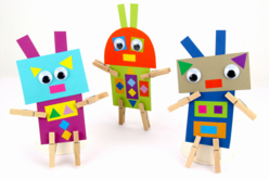 Robots rigolos en papier - Gommettes carrées - 10doigts.fr - 2