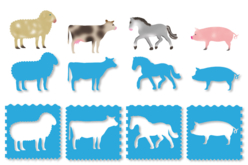 Set de 8 pochoirs + 8 tracettes : ANIMAUX - Pochoir animaux - 10doigts.fr