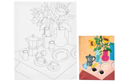 Toile imprimée 24 x 30 cm - Le petit déjeuner - Peinture aux numéros - 10doigts.fr