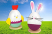 Poule et lapin avec des oeufs en polystyrène - Oeufs de Pâques créatif – 10doigts.fr